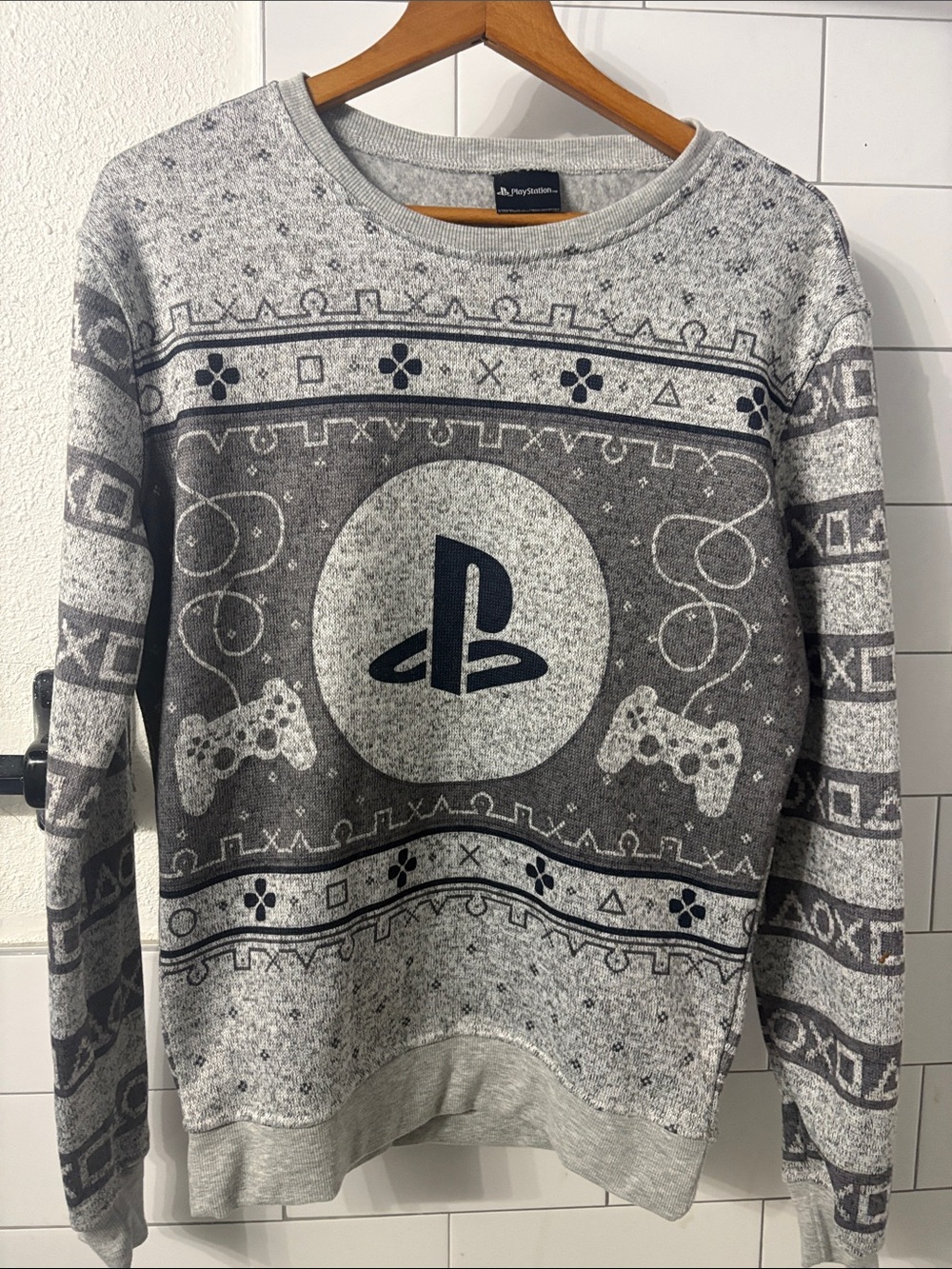 Sony PlayStation Gray Patterned Crewneck Sweater
